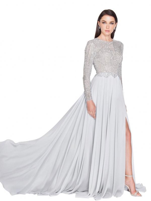 Shimmering Long Sleeve Evening Gown
